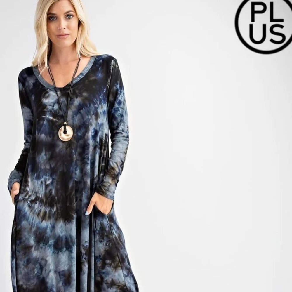 💋PLUS Size Tie Dye Long Sleeve Dress